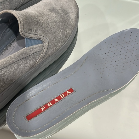 Prada Suede Leather Slip On Loafers Grey Blue size 41 - Picture 8 of 15